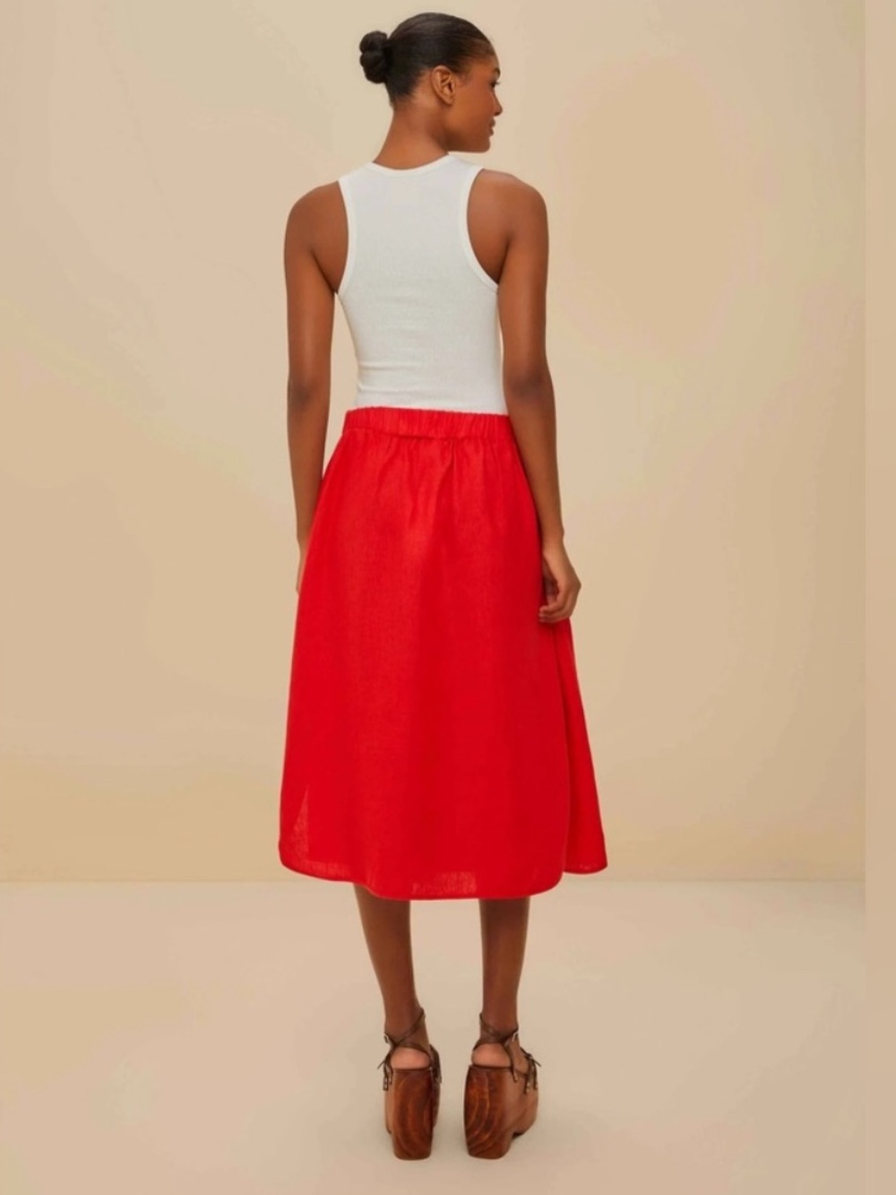 Farm Rio Red Button-Front Tiered Women's Skirt - Picture 3 of 4